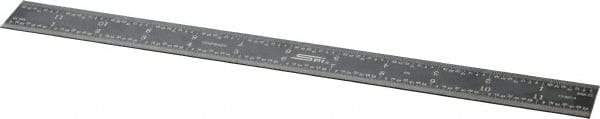 SPI - 12" Long, 1/100, 1/64, 1/32, 1/10" Graduation, Rigid Steel Rule - 5R Graduation Style, 1" Wide, Black, Black Chrome Finish - Industrial Tool & Supply