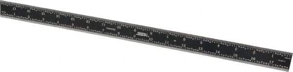 SPI - 18" Long, 1/64, 1/32, 1/16, 1/8" Graduation, Rigid Steel Rule - 4R Graduation Style, 1-1/8" Wide, Black, Black Chrome Finish - Industrial Tool & Supply