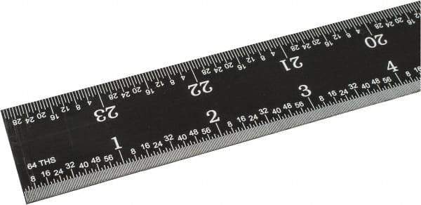 SPI - 24" Long, 1/64, 1/50, 1/32, 1/10" Graduation, Rigid Steel Rule - 3R Graduation Style, 1-1/8" Wide, Black, Black Chrome Finish - Industrial Tool & Supply