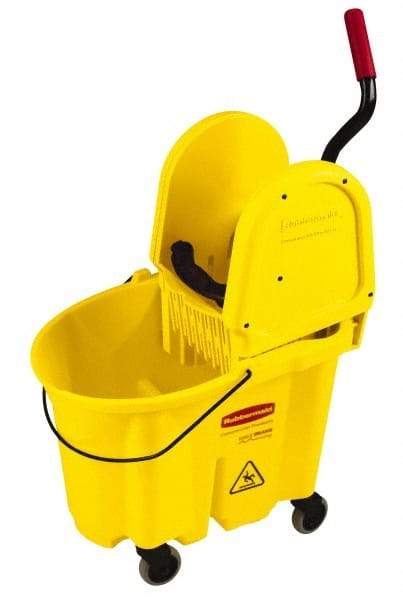 Rubbermaid - 35 Qt Plastic Bucket & Wringer - 20.1" Long x 36-1/2" High x 15.7" Wide, Yellow - Industrial Tool & Supply