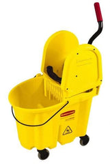Rubbermaid - 35 Qt Plastic Bucket & Wringer - 20.1" Long x 36-1/2" High x 15.7" Wide, Yellow - Industrial Tool & Supply