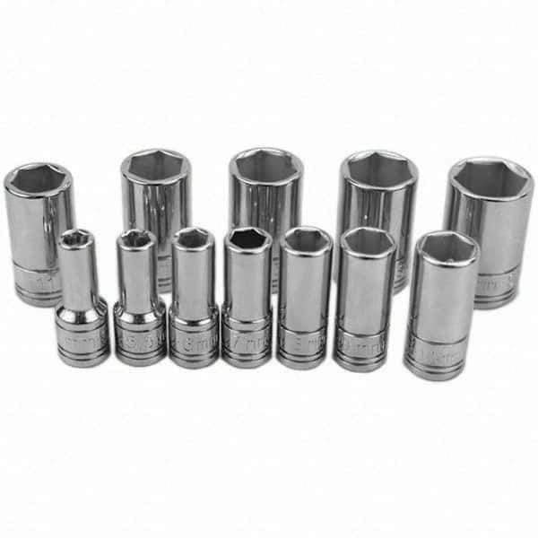 SK - 1/4" Drive Semi-Deep Socket Set - 5 to 15mm, Metric Measurement Standard - Industrial Tool & Supply