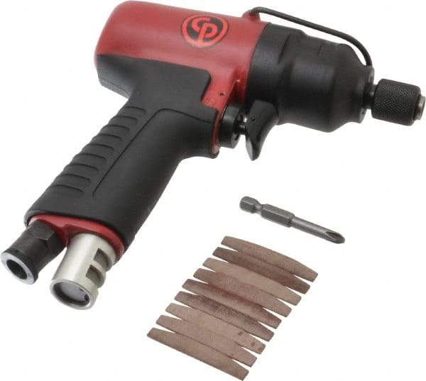 Chicago Pneumatic - 1/4" Bit Holder, 5,600 RPM, Pistol Grip Handle Air Screwdriver - 4.4 to 30 Ft/Lb Torque, 1/4 NPT Inlet, 6.8 CFM - Industrial Tool & Supply