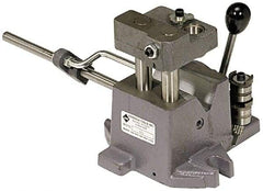 Heinrich - 1-1/2 to 2-1/2" Vee Capacity, Air Cross Hole Jig - 10-1/2" Long x 9-1/8" Wide x 8-5/8" High, 5/16, 1/2, 3/4, 1 & 1-3/8" ID of Furnished Liners - Industrial Tool & Supply