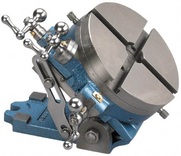 Palmgren - 8" Table Diam, Cross Slide Tilting Cross Slide Rotary Machining Table - 5" Centerline Height, 1-5/8" Bore Diam, 5/8" T-Slot Width - Industrial Tool & Supply