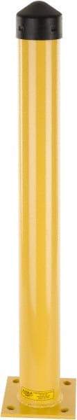 Eagle - 4-1/2" Diam x 42" High, Yellow Steel Bollard - 8" Wide x 8" Long Mounting Plate, 50 Lb - Industrial Tool & Supply