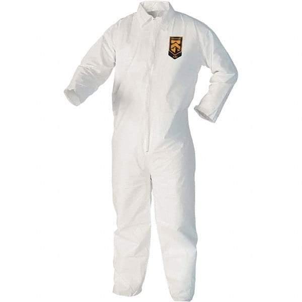 KleenGuard - Size L Film Laminate Chemical Resistant Coveralls - White, Zipper Closure, Open Cuffs, Open Ankles - Industrial Tool & Supply