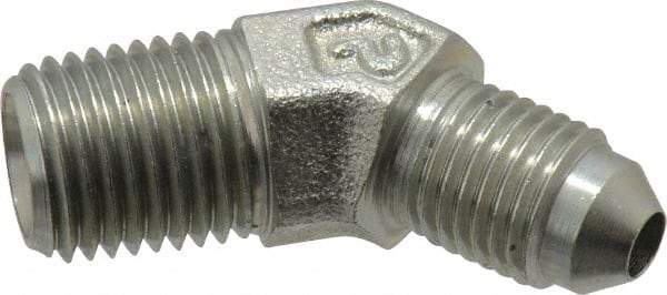 Parker - 1/4" Tube OD, 37° Steel Flared Tube Male 45° Elbow - 1/4 NPTF, Flare x MNPTF Ends - Industrial Tool & Supply