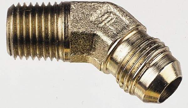 Parker - 1/2" Tube OD, 37° Steel Flared Tube Male 45° Elbow - 3/4 NPTF, Flare x MNPTF Ends - Industrial Tool & Supply