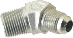 Parker - 3/8" Tube OD, 37° Steel Flared Tube Male 45° Elbow - 3/8 NPTF, Flare x MNPTF Ends - Industrial Tool & Supply