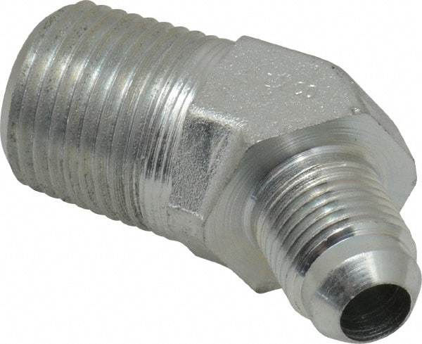 Parker - 3/8" Tube OD, 37° Steel Flared Tube Male 45° Elbow - 1/2 NPTF, Flare x MNPTF Ends - Industrial Tool & Supply