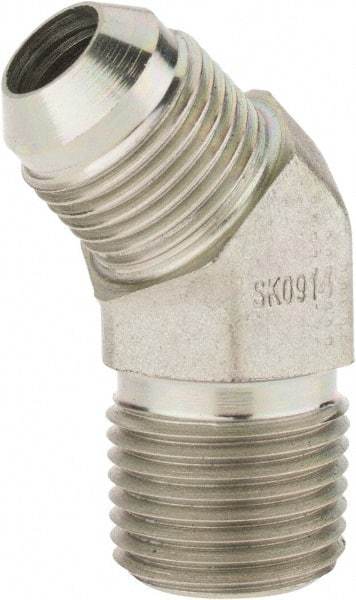 Parker - 1/2" Tube OD, 37° Steel Flared Tube Male 45° Elbow - 1/2 NPTF, Flare x MNPTF Ends - Industrial Tool & Supply