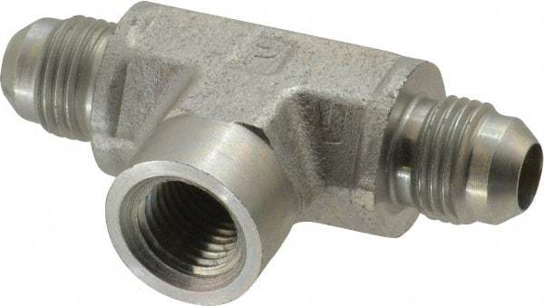 Parker - 3/8" Tube OD, 37° Steel Flared Tube Female Branch Tee - 1/4 NPTF, Flare x FNPTF Ends - Industrial Tool & Supply