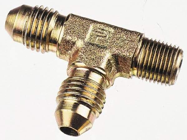 Parker - 3/4" Tube OD, 37° Steel Flared Tube Male Run Tee - 3/4 NPTF, Flare x MNPTF Ends - Industrial Tool & Supply