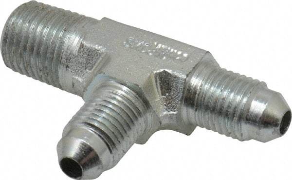 Parker - 1/4" Tube OD, 37° Steel Flared Tube Male Run Tee - 1/4 NPTF, Flare x MNPTF Ends - Industrial Tool & Supply