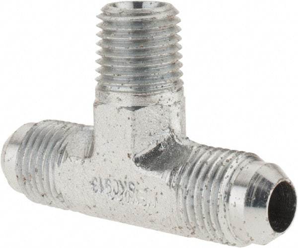Parker - 3/8" Tube OD, 37° Steel Flared Tube Male Branch Tee - 1/4 NPTF, Flare x MNPTF Ends - Industrial Tool & Supply