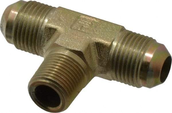 Parker - 1/2" Tube OD, 37° Steel Flared Tube Male Branch Tee - 3/8 NPTF, Flare x MNPTF Ends - Industrial Tool & Supply