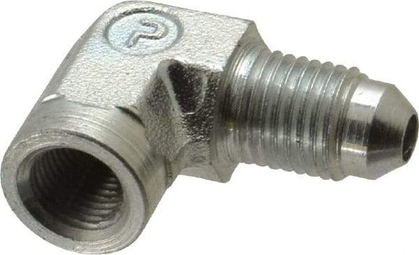 Parker - 1/4" Tube OD, 37° Steel Flared Tube Female Elbow - 1/8 NPTF, Flare x FNPTF Ends - Industrial Tool & Supply