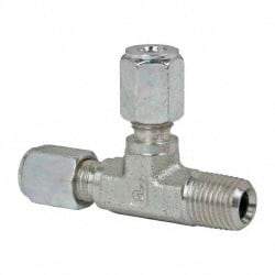 Parker - Metal Flareless Bite Tube Male Run Tee - 1/4 NPTF - Industrial Tool & Supply
