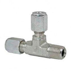 Parker - Metal Flareless Bite Tube Male Run Tee - 1/4 NPTF - Industrial Tool & Supply