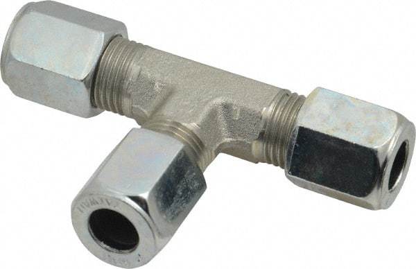 Parker - Metal Flareless Bite Tube Union Tee - 3/8 NPTF - Industrial Tool & Supply