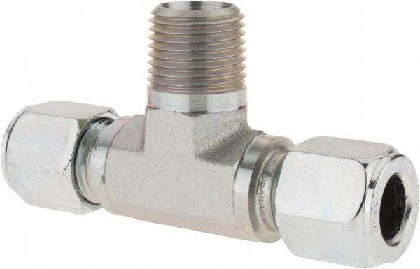 Parker - Metal Flareless Bite Tube Male Branch Tee - 1/2 NPTF - Industrial Tool & Supply