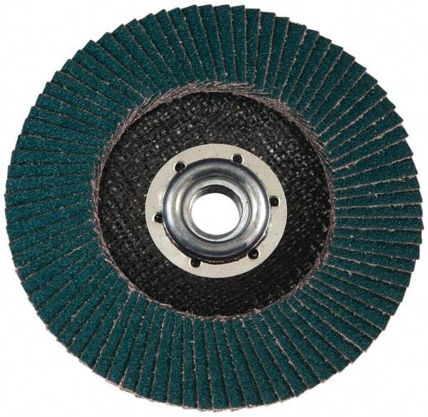 3M - 120 Grit, 7" Disc Diam, 5/8-11 Center Hole, Type 27 Zirconia Alumina Flap Disc - Cloth Backing, Arbor Attaching System, Coated - Industrial Tool & Supply