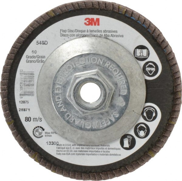 3M - 4-1/2" 60 Grit 5/8-11 Center Hole Type 29 Zirconia Alumina Flap Disc - Industrial Tool & Supply