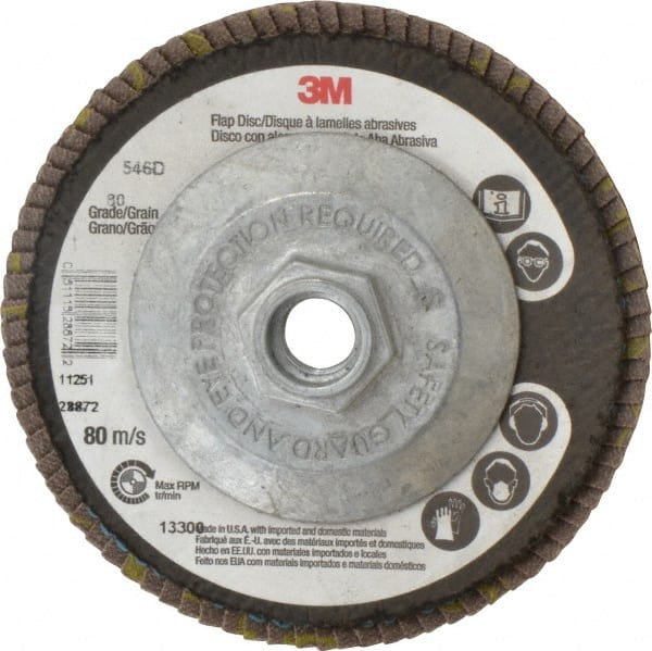 3M - 4-1/2" 80 Grit 5/8-11 Center Hole Type 29 Zirconia Alumina Flap Disc - Industrial Tool & Supply