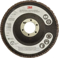 3M - 60 Grit, 4-1/2" Disc Diam, 7/8" Center Hole, Type 29 Zirconia Alumina Flap Disc - Cloth Backing, Arbor Attaching System, Coated - Industrial Tool & Supply