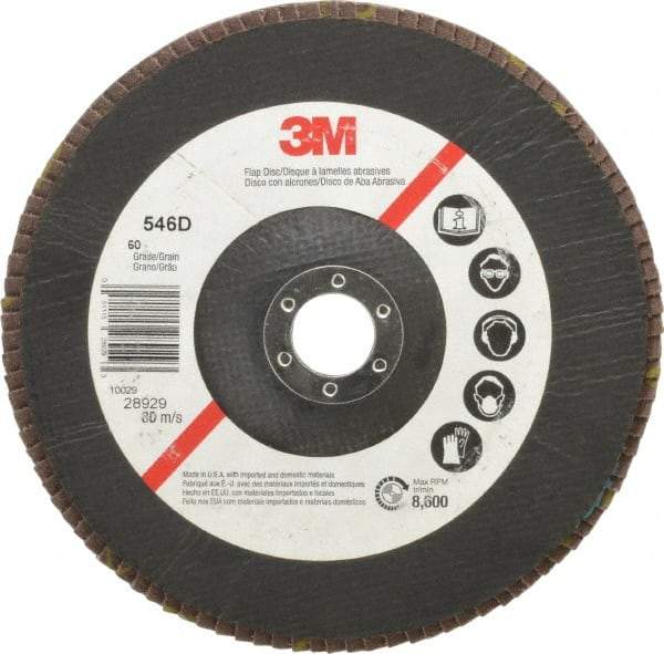 3M - 60 Grit, 7" Disc Diam, 7/8" Center Hole, Type 29 Zirconia Alumina Flap Disc - Cloth Backing, Arbor Attaching System, Coated - Industrial Tool & Supply