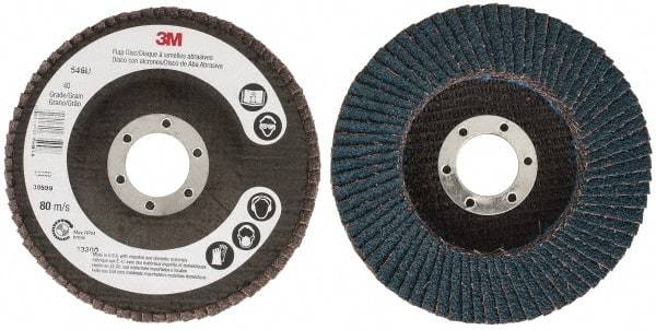 3M - 40 Grit, 4-1/2" Disc Diam, 7/8" Center Hole, Type 27 Zirconia Alumina Flap Disc - 13,300 Max RPM, Cloth Backing, Arbor Attaching System, Coated - Industrial Tool & Supply