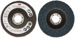 3M - 40 Grit, 4-1/2" Disc Diam, 7/8" Center Hole, Type 27 Zirconia Alumina Flap Disc - 13,300 Max RPM, Cloth Backing, Arbor Attaching System, Coated - Industrial Tool & Supply