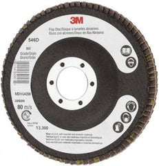 3M - 60 Grit, 4-1/2" Disc Diam, 7/8" Center Hole, Type 27 Zirconia Alumina Flap Disc - 13,300 Max RPM, Cloth Backing, Arbor Attaching System, Coated - Industrial Tool & Supply
