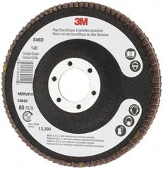 3M - 120 Grit, 4-1/2" Disc Diam, 7/8" Center Hole, Type 27 Zirconia Alumina Flap Disc - Cloth Backing, Arbor Attaching System, Coated - Industrial Tool & Supply