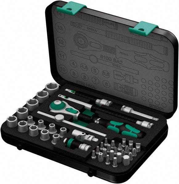 Wera - 42 Piece 1/4" Drive Socket & Bit Set - Comes in Molded Steel Case with High Density Foam Insert - Industrial Tool & Supply