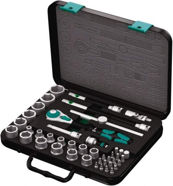 Wera - 43 Piece 3/8" Drive Socket & Bit Set - Comes in Molded Steel Case with High Density Foam Insert - Industrial Tool & Supply