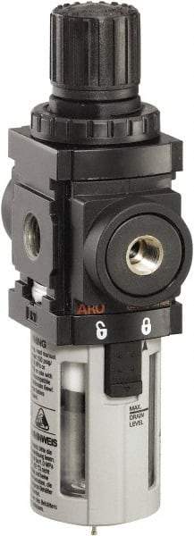 ARO/Ingersoll-Rand - 1/8" NPT Port Miniature 1 Piece Filter/Regulator FRL Unit - Polycarbonate Bowl, 43 SCFM, 150 Max psi, 6.2" High x 1.575" Long, Manual Drain - Industrial Tool & Supply