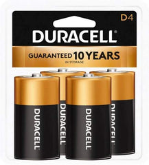 Duracell - Size D, Alkaline, 4 Pack, Standard Battery - 1.5 Volts, Button Tab Terminal - Industrial Tool & Supply