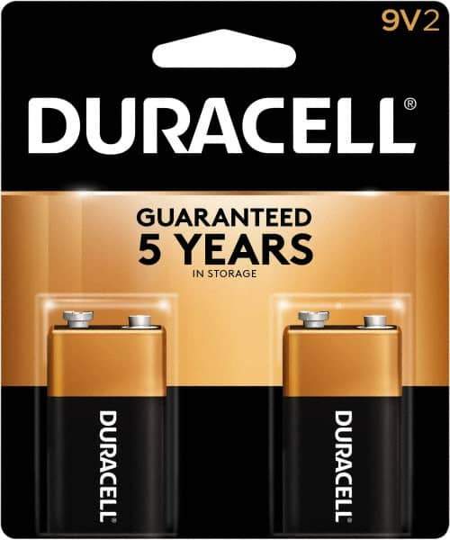 Duracell - Size 9V, Alkaline, 2 Pack, Standard Battery - 9 Volts, Snap Terminal - Industrial Tool & Supply