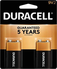 Duracell - Size 9V, Alkaline, 2 Pack, Standard Battery - 9 Volts, Snap Terminal - Industrial Tool & Supply