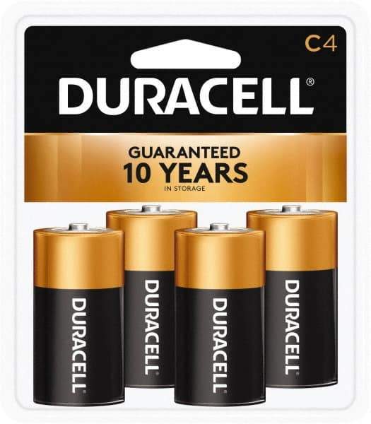 Duracell - Size C, Alkaline, 4 Pack, Standard Battery - 1.5 Volts, Button Tab Terminal - Industrial Tool & Supply