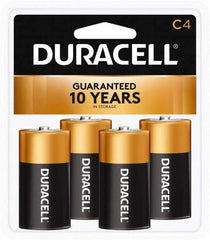 Duracell - Size C, Alkaline, 4 Pack, Standard Battery - 1.5 Volts, Button Tab Terminal - Industrial Tool & Supply