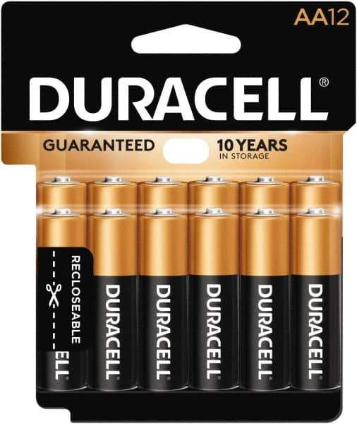 Duracell - Size AA, Alkaline, 12 Pack, Standard Battery - 1.5 Volts, Button Tab Terminal - Industrial Tool & Supply