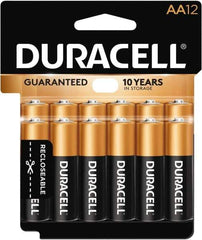 Duracell - Size AA, Alkaline, 12 Pack, Standard Battery - 1.5 Volts, Button Tab Terminal - Industrial Tool & Supply