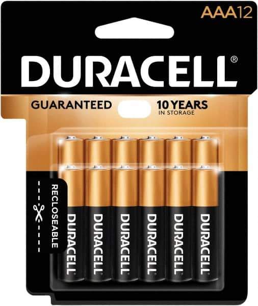 Duracell - Size AAA, Alkaline, 12 Pack, Standard Battery - 1.5 Volts, Button Tab Terminal - Industrial Tool & Supply