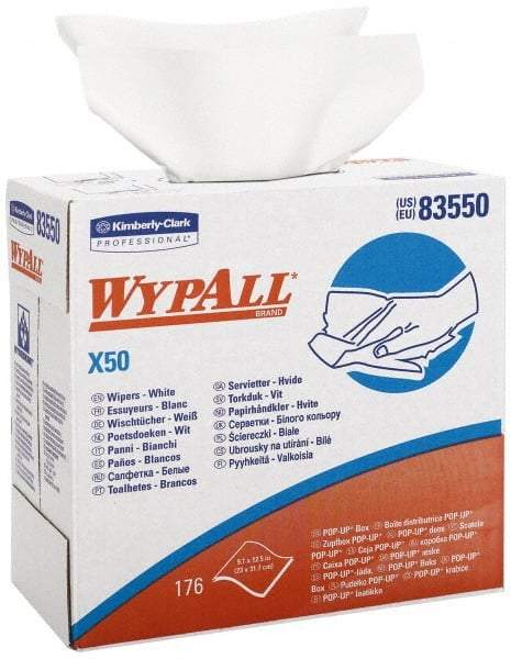 WypAll - X50 Dry Shop Towel/Industrial Wipes - Pop-Up, 12-1/4" x 9-1/4" Sheet Size, White - Industrial Tool & Supply
