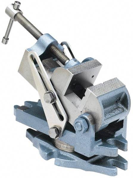 Palmgren - 2-7/8" Jaw Width, 2-1/2" Jaw Opening Capacity, Angle Stationary Machine Vise - Manual Operation, 1 Station, 9" Long x 3-7/8" High x 1-1/2" Deep, 30,000 psi Max Clamp Force, Cast Iron - Industrial Tool & Supply