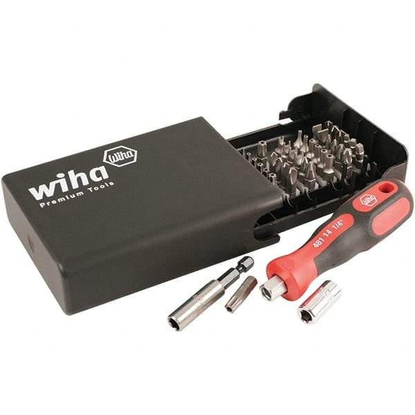 Wiha - 39 Piece, 1/4" Drive Screwdriver Bit Set - #1 to #2 Phillips, Tamperproof T8 to T40 Torx, #0 to #3 Pozidriv, #1 to #3 Square Recess, #6, #8 & #10 Torq, #1, #2, #3 & #4 Tri-Wing, #4, #6, #8 & #10 Spanner, 1/4" Drive Bits - Industrial Tool & Supply