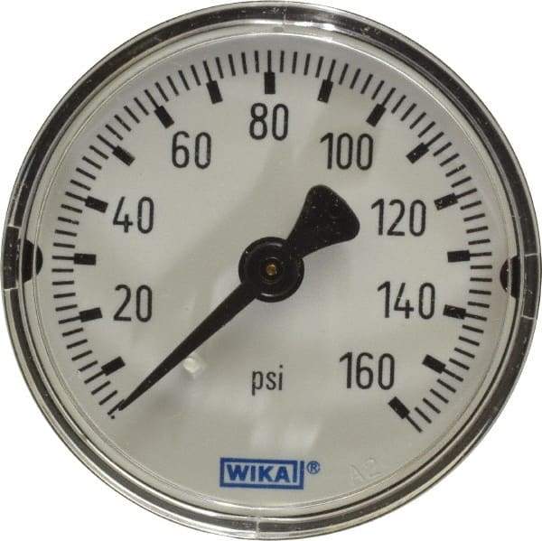 Wika - 2" Dial, 1/4 Thread, 0-160 Scale Range, Pressure Gauge - Center Back Connection Mount, Accurate to 3-2-3% of Scale - Industrial Tool & Supply